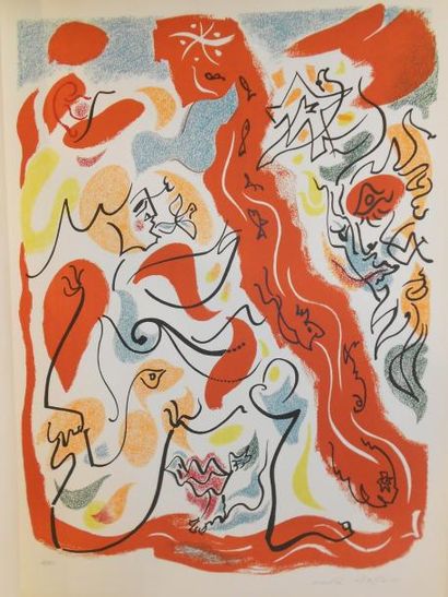 MASSON André (1896-1987) Composition Lithographie (insolation), signée en bas à droite,...