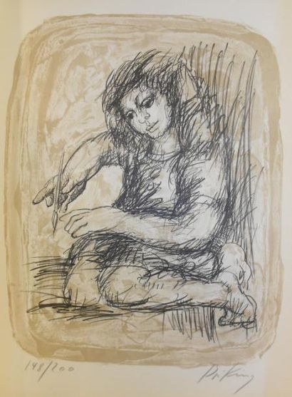 PRIKING Franz (1929-1979) Femme écrivant Lithographie, signée en bas à droite, numérotée...