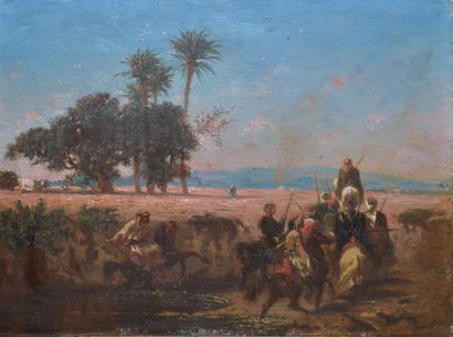 BERCHÈRE Narcisse, 1819-1891 Le gué du Seyfous près de Damas, Syrie, 1854 huile sur...