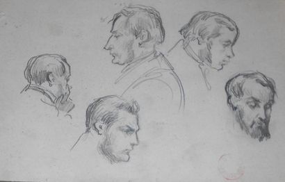 DEHODENCQ Alfred, 1822-1882 Etude de têtes 2 dessins à la mine de plomb, 13 x 18;...