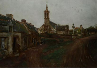 D'ESTIENNE Henry, 1872-1949 Vieille église en Bretagne huile sur carton (restaurations...