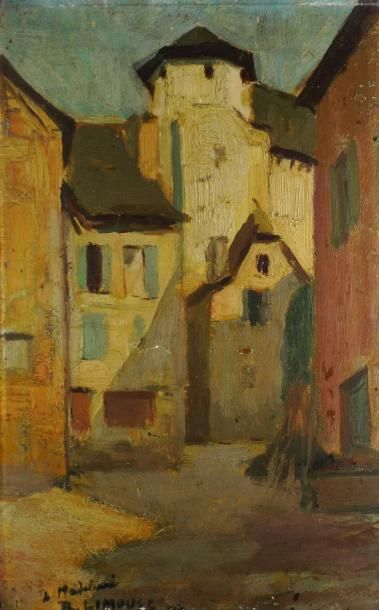 LIMOUSE Roger, 1894-1989 Rue de village huile sur carton, signé en bas à gauche avec...