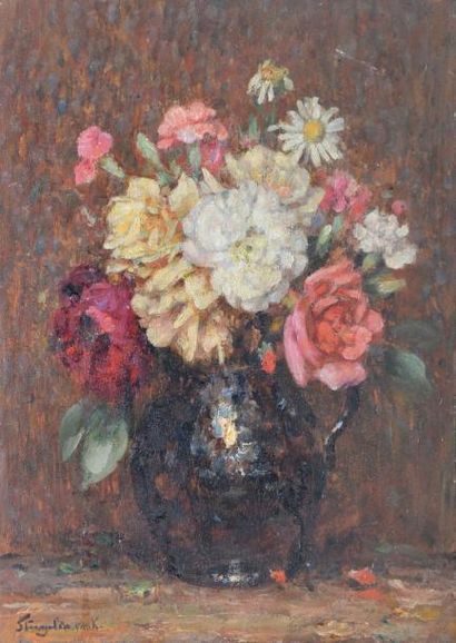 STENGELIN VAN KATWIJK, XIX-XXe siècles Bouquet au pichet, 1926 Huile sur panneau,...