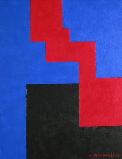 TEISSONNIERES Jean-Claude, né en 1934 Sans titre rouge et bleu Acrylique sur toile,...