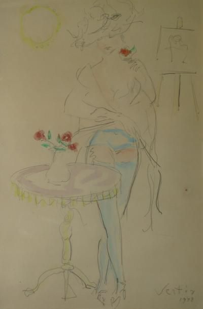 VERTES Marcel, 1895-1961 Le modèle se déshabillant, 1948 Aquarelle (rousseurs), signée...