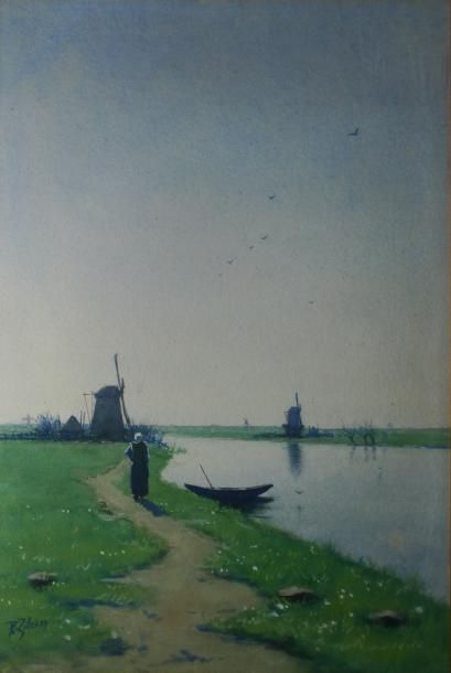ZILCKEN Philip, 1857-1930 (vérifier signature, sujet ok) Femme au bord d'un canal...