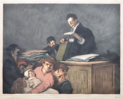 FORAIN Jean-Louis, 1852-1931 Scène de justice Gravure en couleurs, n°11/150, gravé...