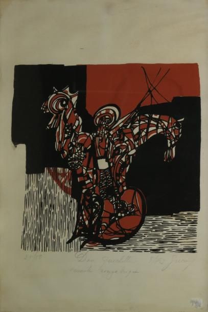 GRECO, XXe siècle Don Quichotte - Graphie, 1973 Deux bois gravés en couleurs (rousseurs...