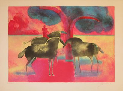 GUIRAMAND Paul, 1926-2007 Chevaux au coucher de soleil lithographie en couleurs n°37/200,...