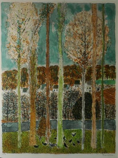 BARDONE Guy, né en 1927 Les grands arbres Lithographie en couleurs, EA, signée en...