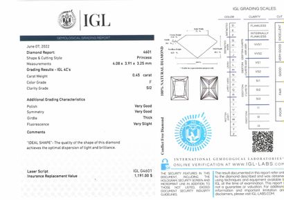 null F" color diamond princess on paper.

Accompanied by an IGL certificate attesting...