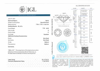 null Round "D" color diamond on paper.

Accompanied by an IGL certificate attesting...