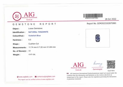 null Tanzanite cushion on paper. 

Accompanied by a certificate AIG attesting the...