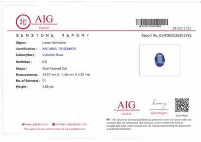 null Oval Tanzanite on paper. 

Accompanied by a certificate AIG attesting the nature...