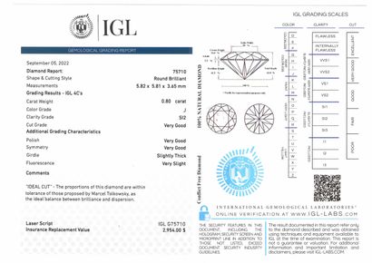 null Diamant couleur "J" rond sur papier.

Accompagné d'un certificat IGL attestant...