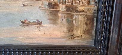 null ECOLE MODERNE - Marine, huile sur toile, signée Francia. 24 x 30 cm.