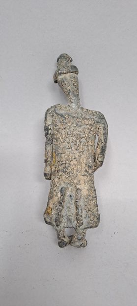 null Lead from the Seine. Statuette representing a figure wearing a crown.
France,...