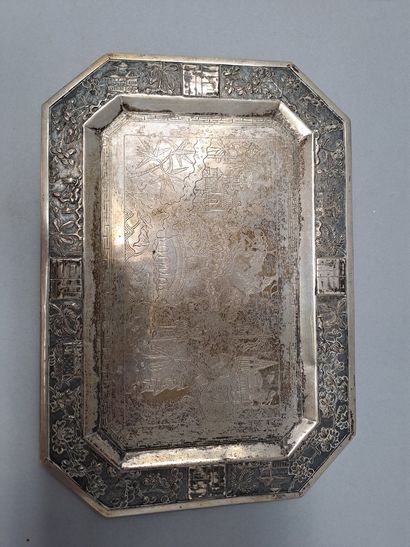 null Part of a silver liquor service comprising an octagonal tray and six cups with...
