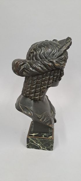 null Bust of a woman draped and coiffed in the antique style in bronze with brown...