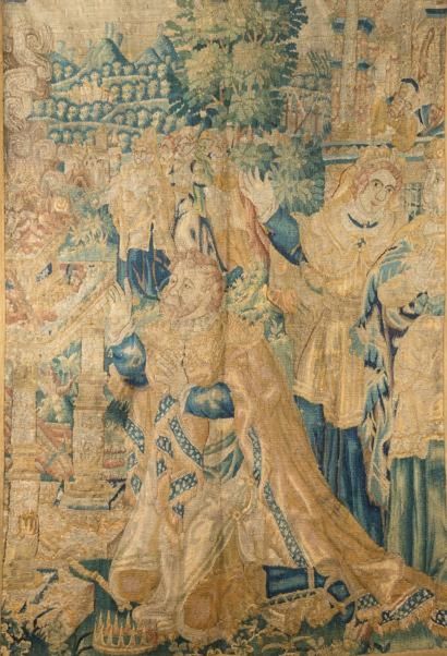 null Fragment de tapisserie
Salomon faisant un sacrifice à Gibon 
Laine et soie (restaurations)
Audenarde,...
