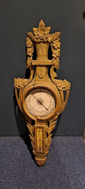 null Barometer and thermometer according to Réaumur in gilded wood molded and carved...