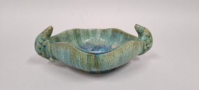 null French work - XXth century
Oblong-shaped bowl in stoneware with blue glaze,...