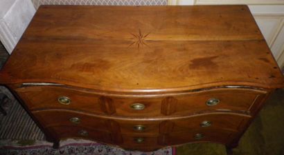 null Natural wood chest of drawers opening to three drawers, tray decorated with...