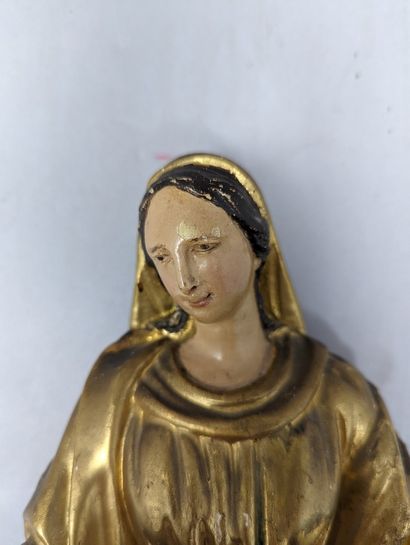 null Vierge Marie écrasant le serpent, en bois doré, le visage polychrome. travail...