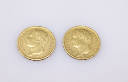 null Lot de 2 pièces en or de 40 Francs Napoléon Ier tête laurée (1811x2).
Poids...