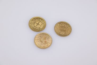 Lot de 3 pièces en or de 20 francs Vittorio...