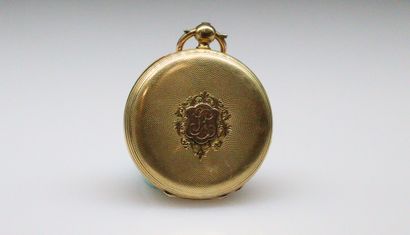 null Pocket watch in 18k (750) yellow gold, dial with white enamel background, Arabic...