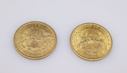 Lot composé de deux pièces en or de 20 dollars...
