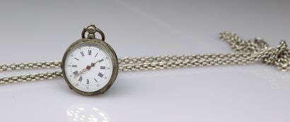 null Silver lot including a collar watch and an important necklace. 
Length: about...