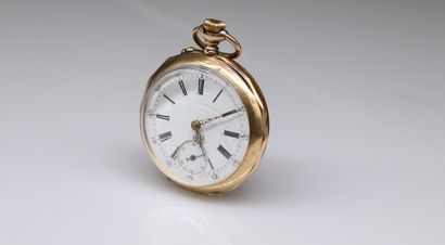 null Pocket watch in 18k (750) yellow gold, white enamel dial, Roman numerals and...