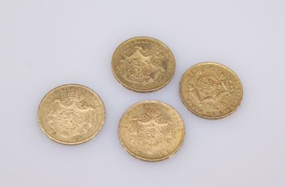 Lot of 4 gold coins of 20 francs Leopold...
