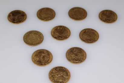 Lot composed of 10 coins of 20 fr in gold...