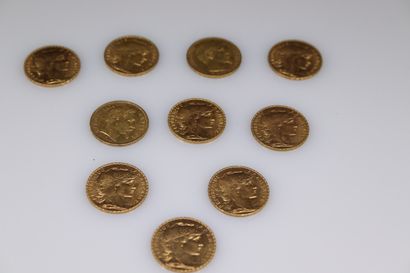null Lot composed of 10 coins of 20 fr in gold Rooster or Napoleon III bare head...