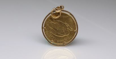 null Pièce en or de 20 Dollars (1928) montée en pendentif en or jaune 18k (750)....