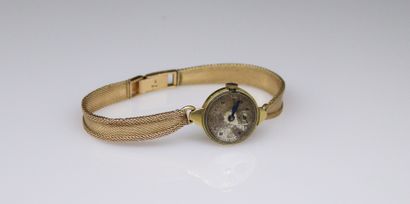 null Montre bracelet de dame, boîtier rond en or jaune 18K (750) cadran à fond argenté,...
