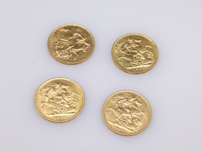 Lot of 4 gold Edward VII sovereigns (1904...