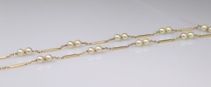 null Yellow gold necklace 18k (750) with mesh and cultured pearls. 
Necklace size...