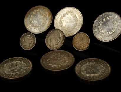 null Lot of silver coins including :
- 6 x 50 Francs Type "Hercules" (1974; 1975x2;...