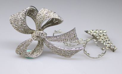 null Lot of silver plated costume jewelry including a brooch decorated with white...