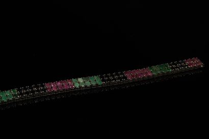 null Bracelet line silver (925) with double row decorated with rubies, sapphires...