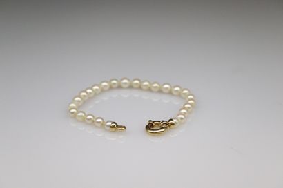 null Bracelet of cultured pearls with clasp in 18k (750) yellow gold.
Wrist size:...