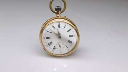 null Pocket watch in 18k (750) yellow gold, metal bezel, hour markers with black...