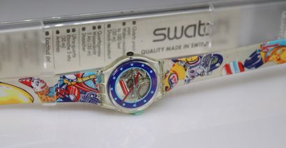 null SWATCH
"Tin toy" GK155 - 1993 
Plastic wristwatch, round resin case, blue dial...