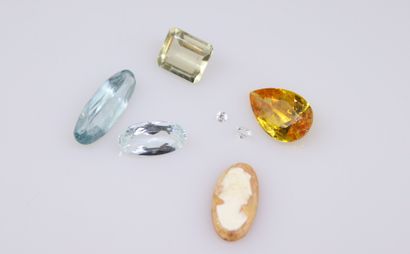null Lot of six ornamental and fancy stones on paper. 
Total weight : 35.70 cts
We...