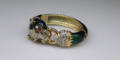 null Panther bracelet in gilded metal and polychrome enamel, the eyes decorated with...