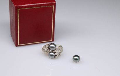 null Demi parure en métal comprenant une bague Toi&Moi ornée de deux perles de Tahiti...
